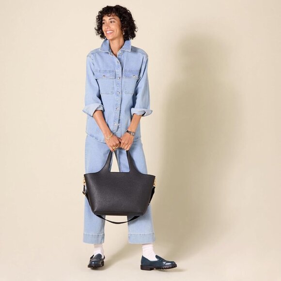 Women's Faux Leather Tote Bag with Adjustable Strap for Daily Use - Picture 5 of 5